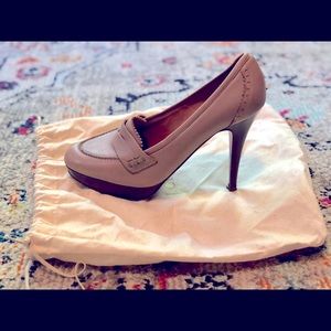 J.Crew high-heel loafers. size 7, color: warm taupe
